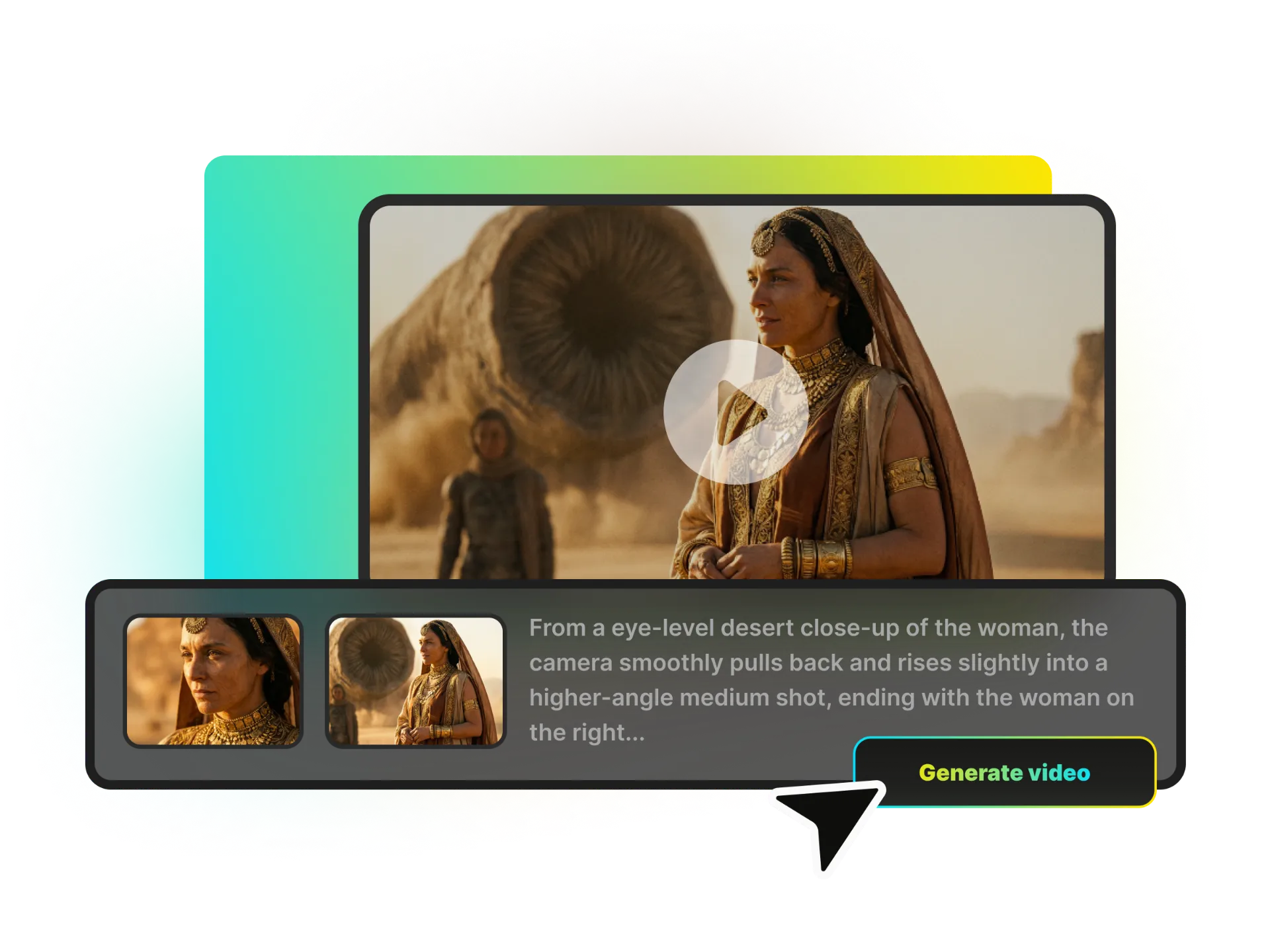 An image of a static car transforming into a driving video using start and end frame references